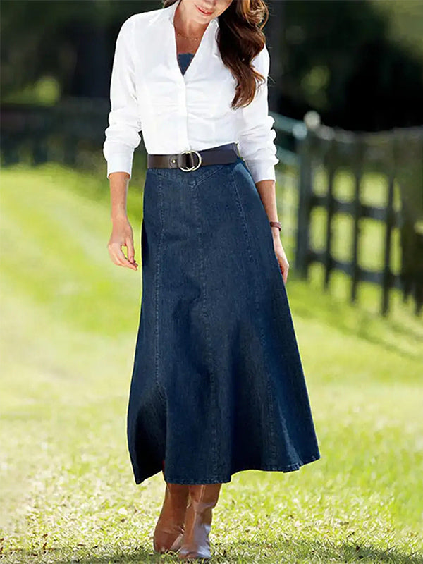 Blue High-Waisted Denim Longline Jeans — view 2