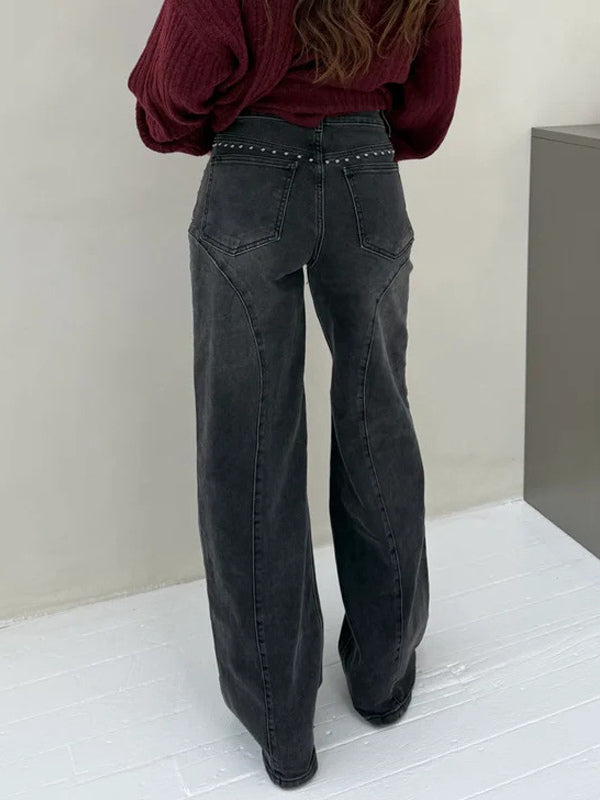 Black Wide-Leg Straight-Leg Denim Jeans — view 10
