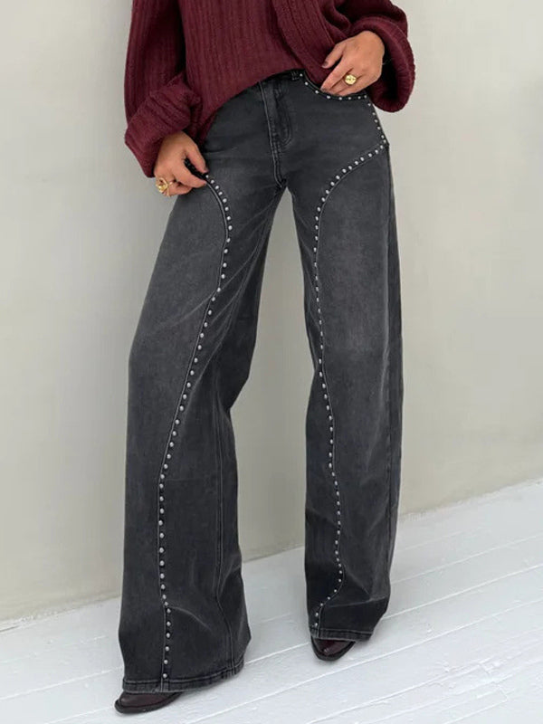 Black Wide-Leg Straight-Leg Denim Jeans — view 9