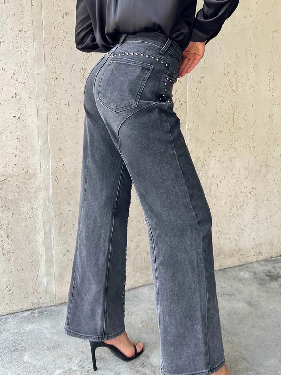Black Wide-Leg Straight-Leg Denim Jeans — view 8
