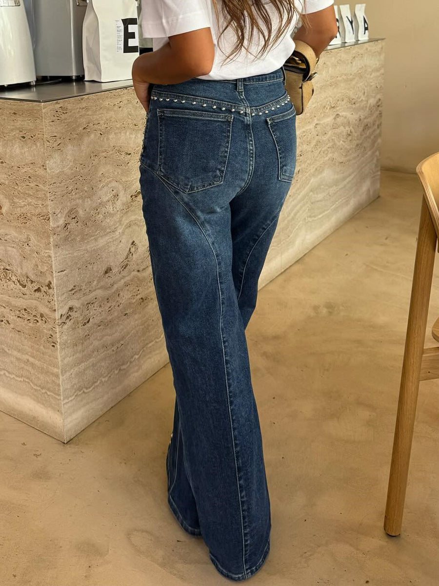 Black Wide-Leg Straight-Leg Denim Jeans — view 6