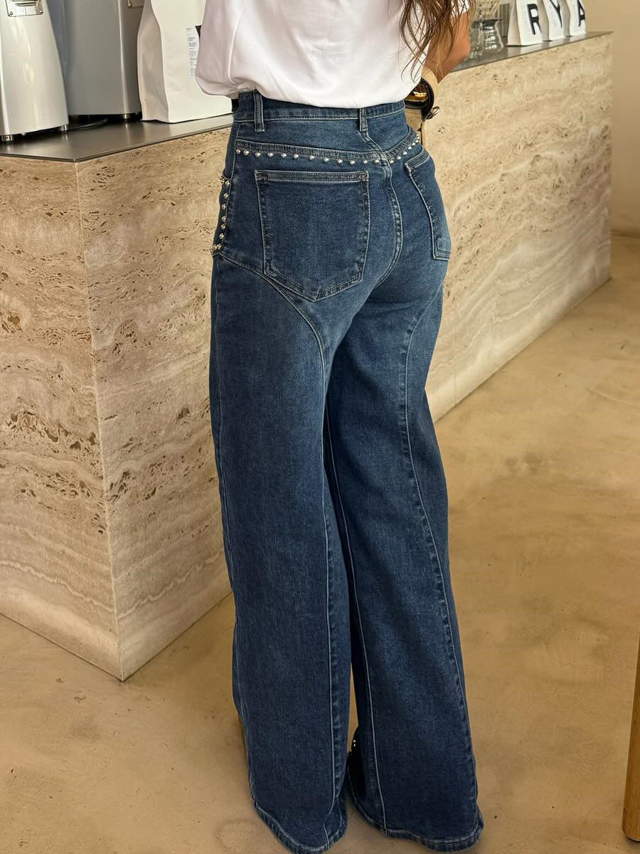 Black Wide-Leg Straight-Leg Denim Jeans — view 5