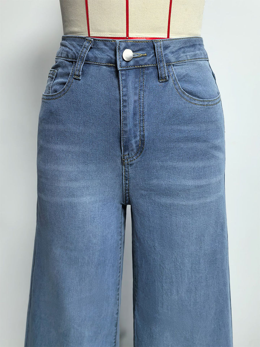 Blue High-Waisted Wide-Leg Denim Jeans — view 9