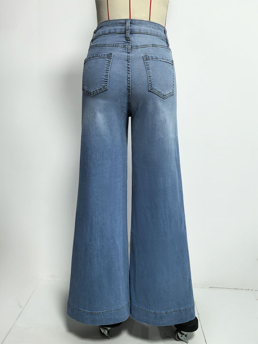 Blue High-Waisted Wide-Leg Denim Jeans — view 8