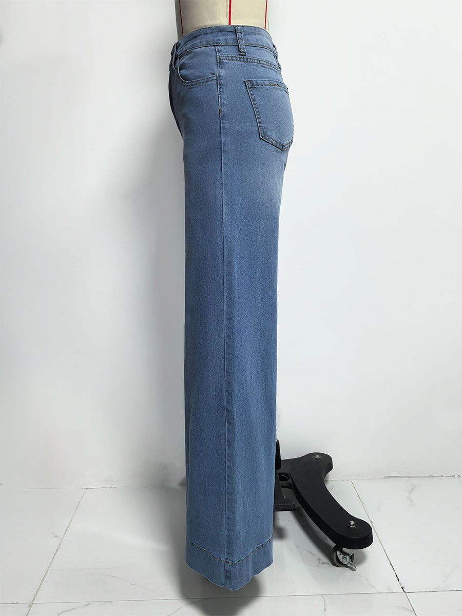 Blue High-Waisted Wide-Leg Denim Jeans — view 7
