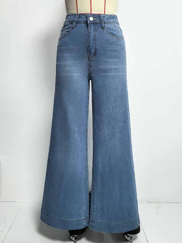 Blue High-Waisted Wide-Leg Denim Jeans — view 6