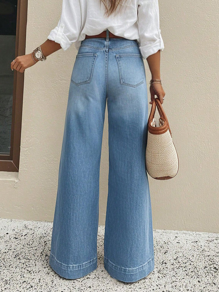 Blue High-Waisted Wide-Leg Denim Jeans — view 3