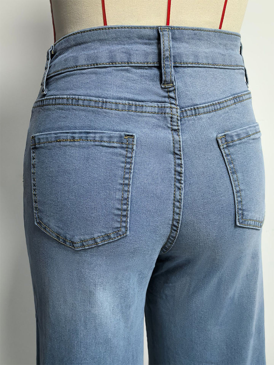 Blue High-Waisted Wide-Leg Denim Jeans — view 12