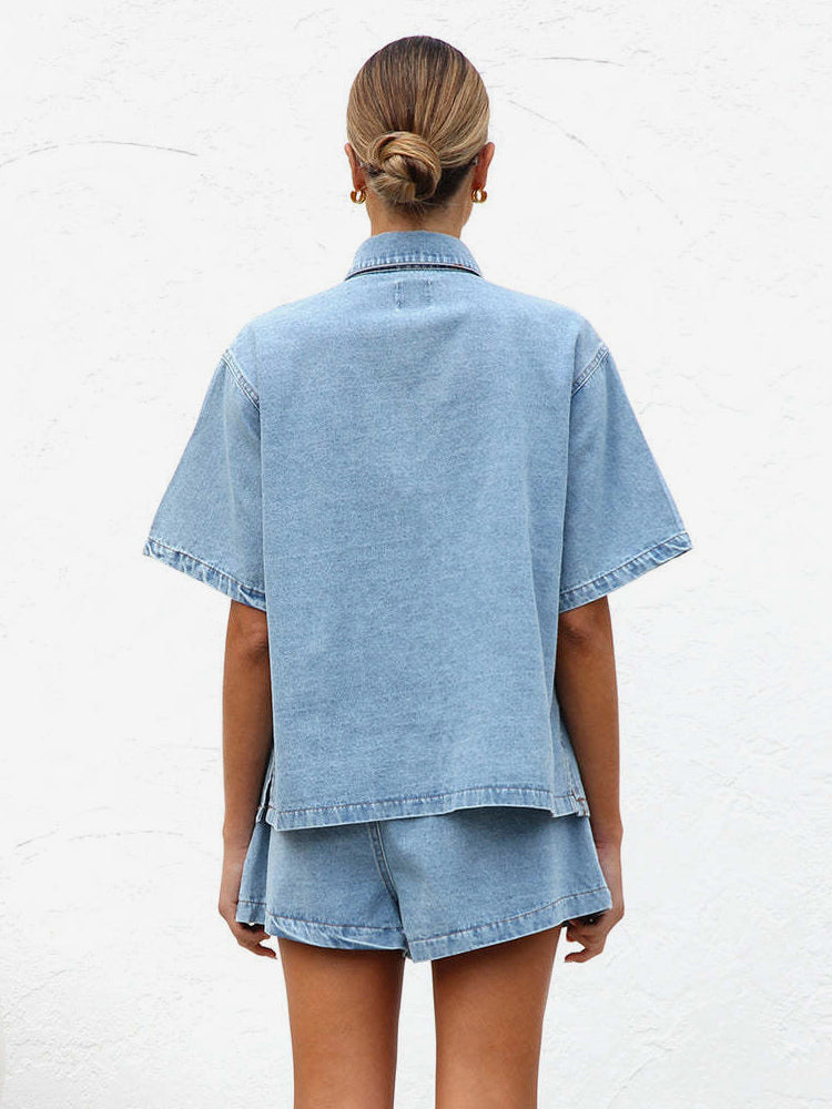 blue denim two piece set — view 3