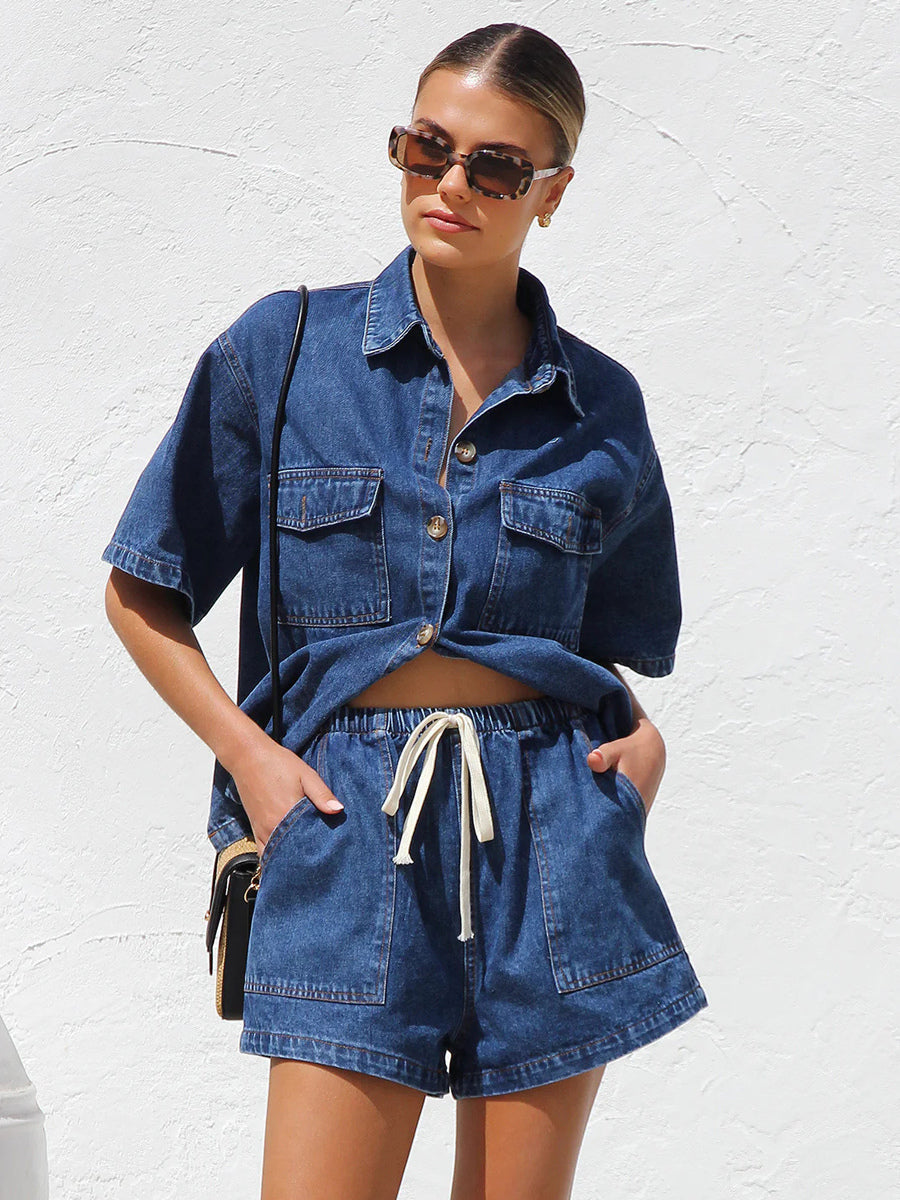 blue denim two piece set — view 6