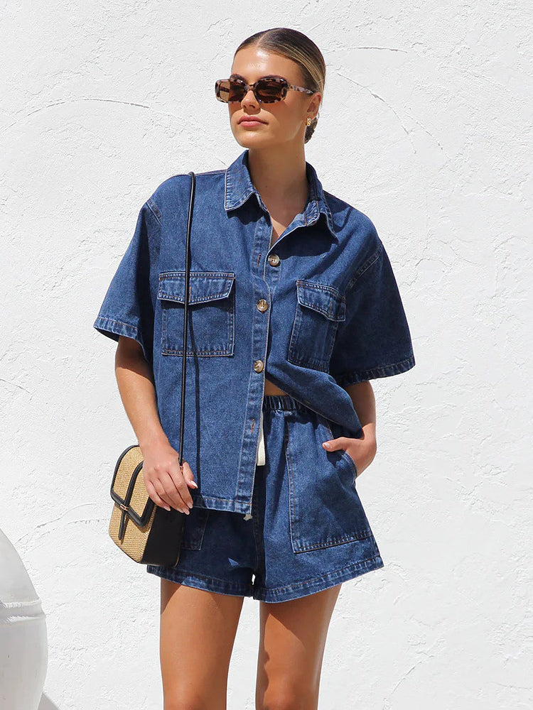blue denim two piece set — view 7