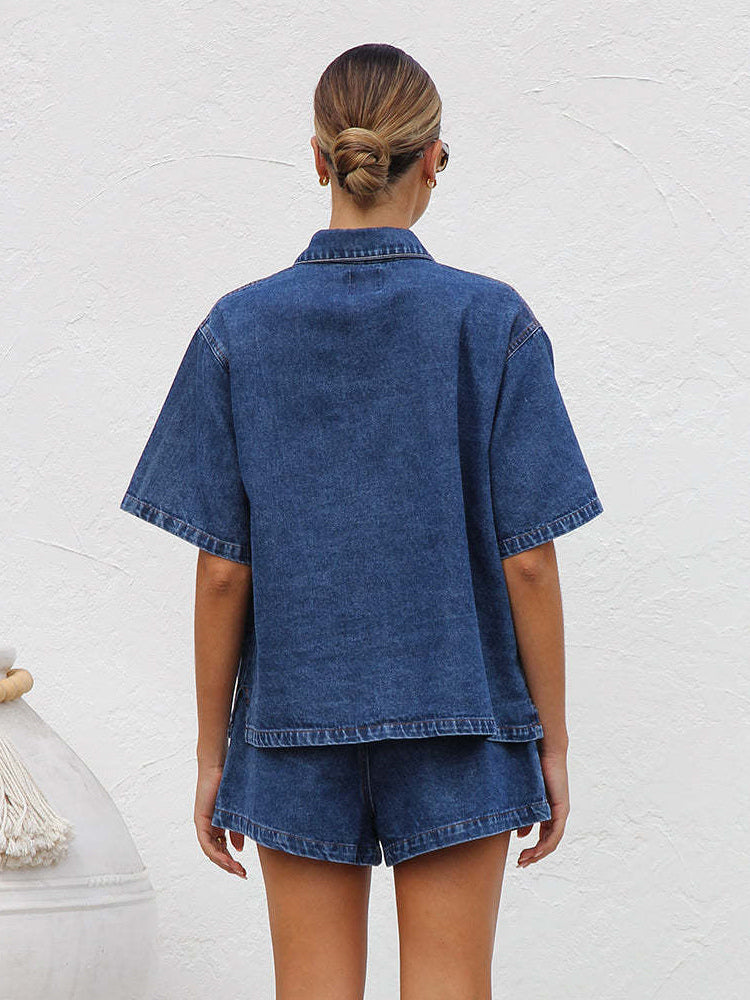 blue denim two piece set — view 9