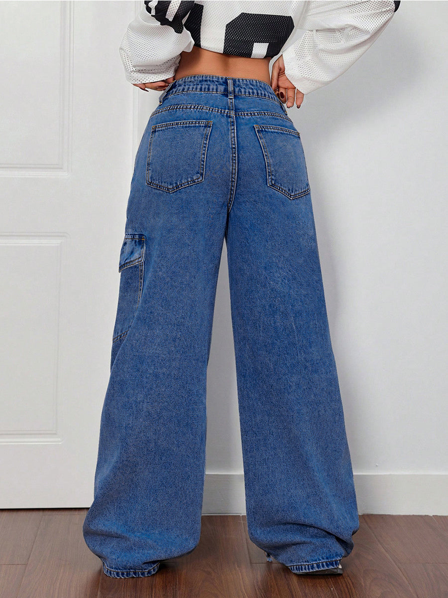 Blue Wide-Leg Relaxed Denim Jeans — view 3