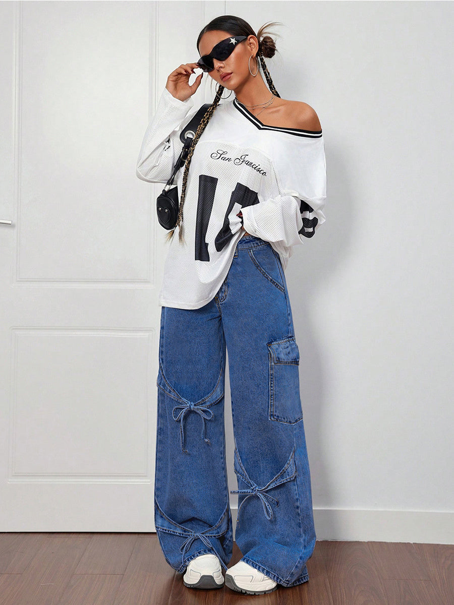 Blue Wide-Leg Relaxed Denim Jeans — view 4