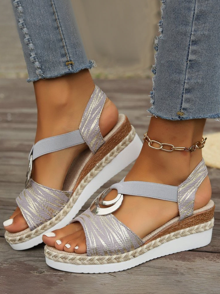 gold open toe wedge buckle sandals — view 1