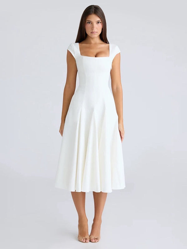 Navy Sleeveless Square-Neck Midi Dress — view 8
