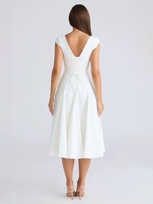 Navy Sleeveless Square-Neck Midi Dress — view 9