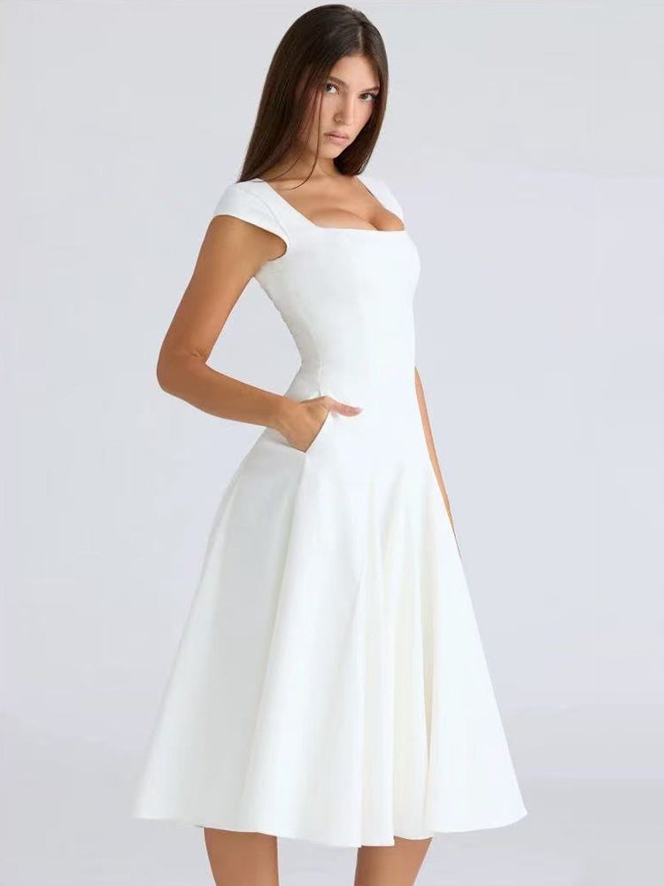 Navy Sleeveless Square-Neck Midi Dress — view 10