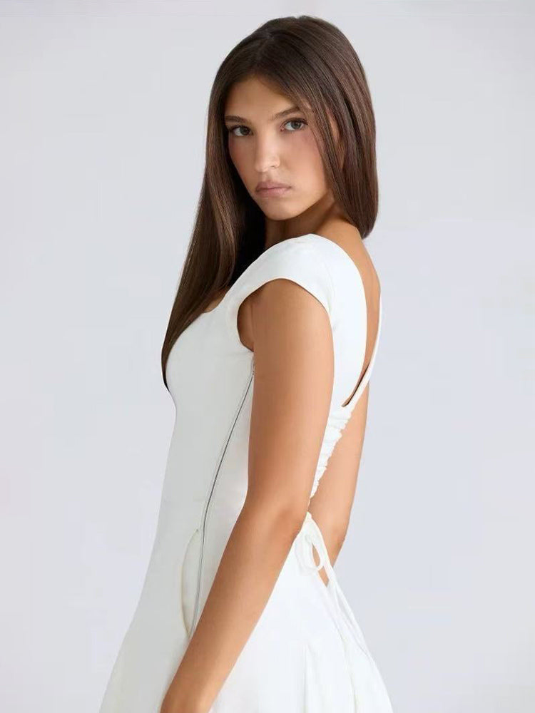 Navy Sleeveless Square-Neck Midi Dress — view 11