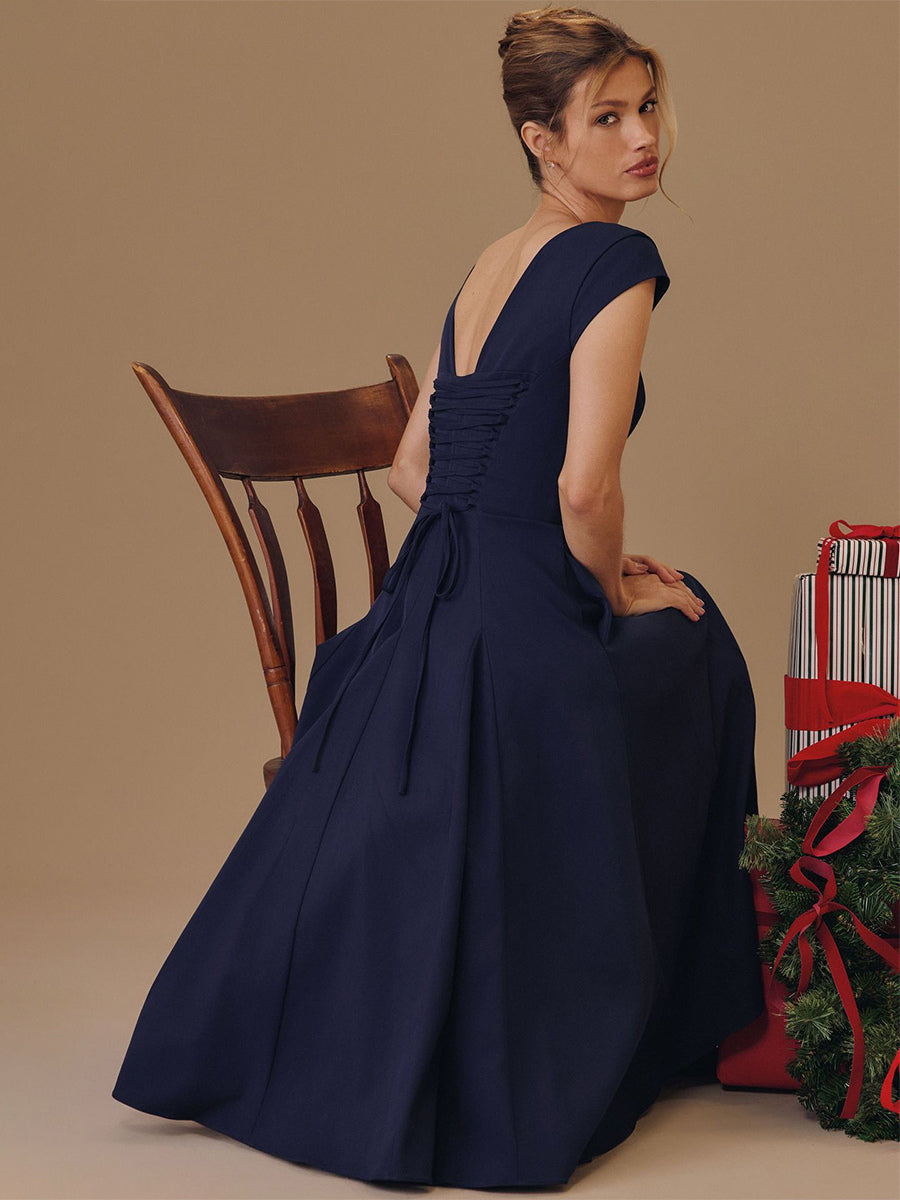 Navy Sleeveless Square-Neck Midi Dress — view 13