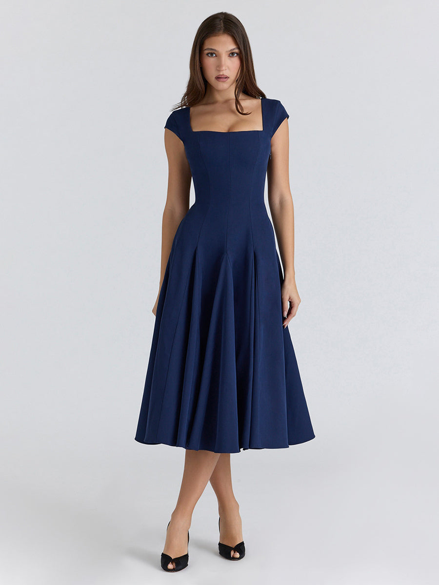 Navy Sleeveless Square-Neck Midi Dress — view 15