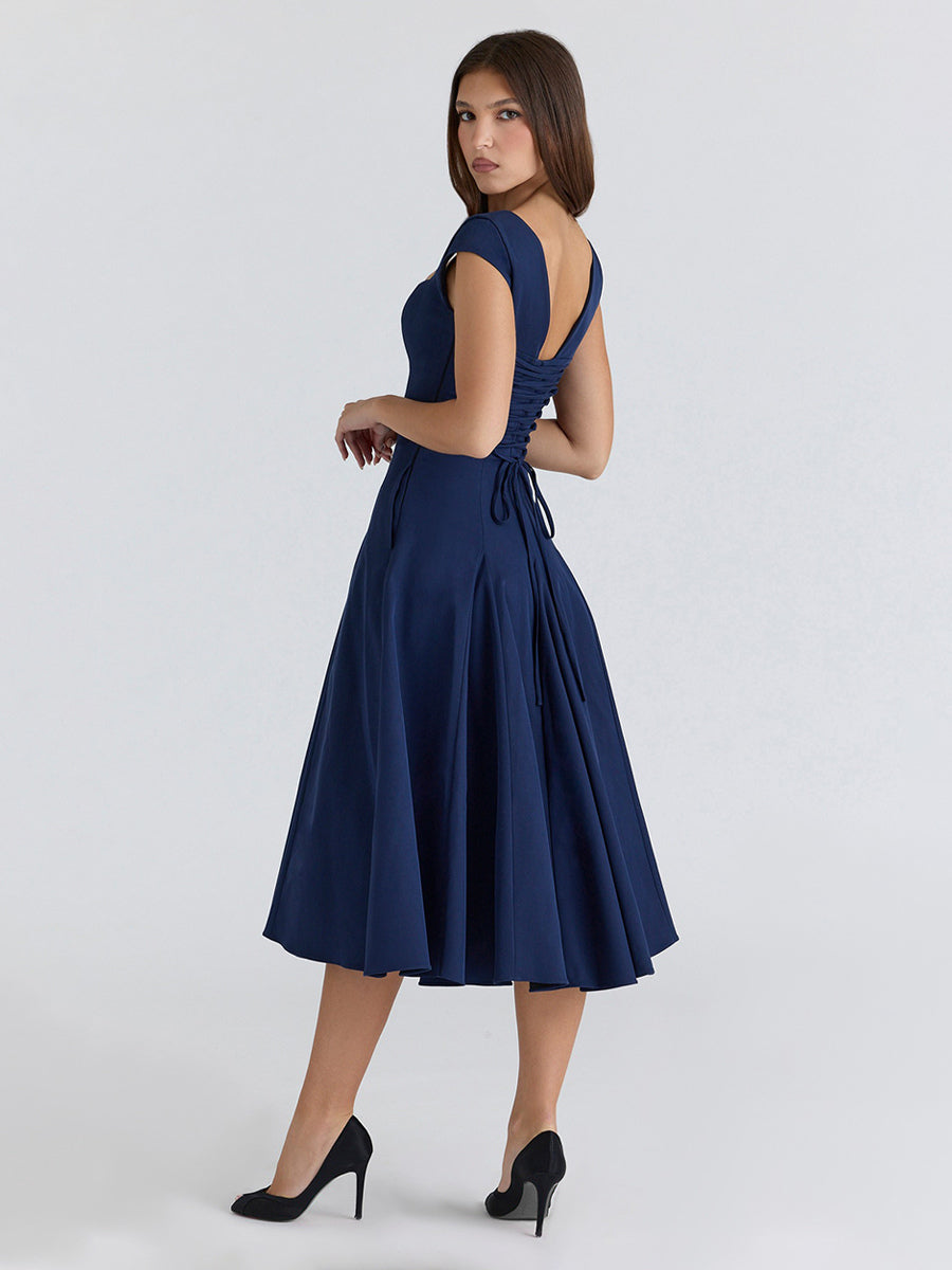 Navy Sleeveless Square-Neck Midi Dress — view 16