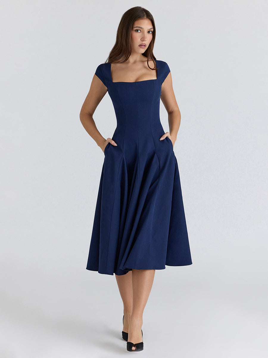 Navy Sleeveless Square-Neck Midi Dress — view 17