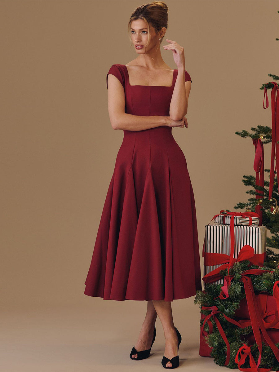 Navy Sleeveless Square-Neck Midi Dress — view 1