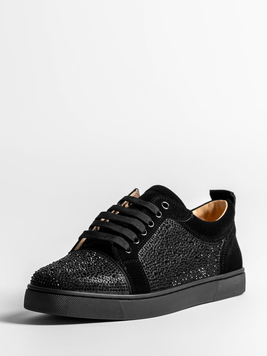 Black Round-Toe Lace-Up Suede-Effect Trainers — view 2