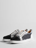 Grey Round-Toe Lace-Up Metallic Trainers — view 1