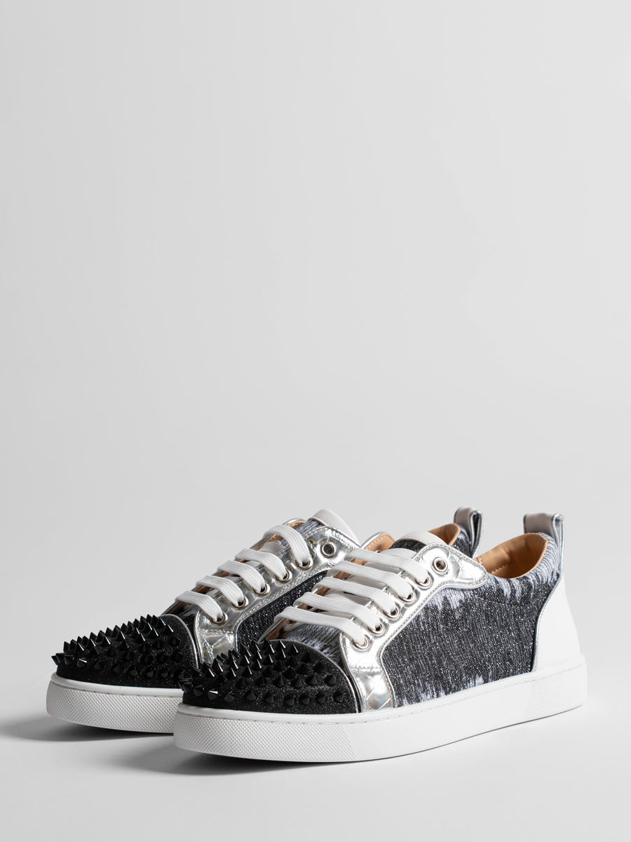 Grey Round-Toe Lace-Up Metallic Trainers — view 1