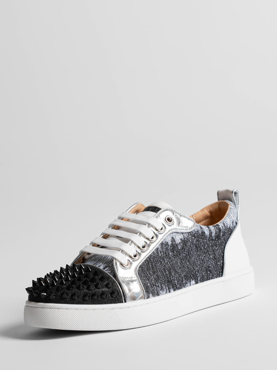 Grey Round-Toe Lace-Up Metallic Trainers — view 2