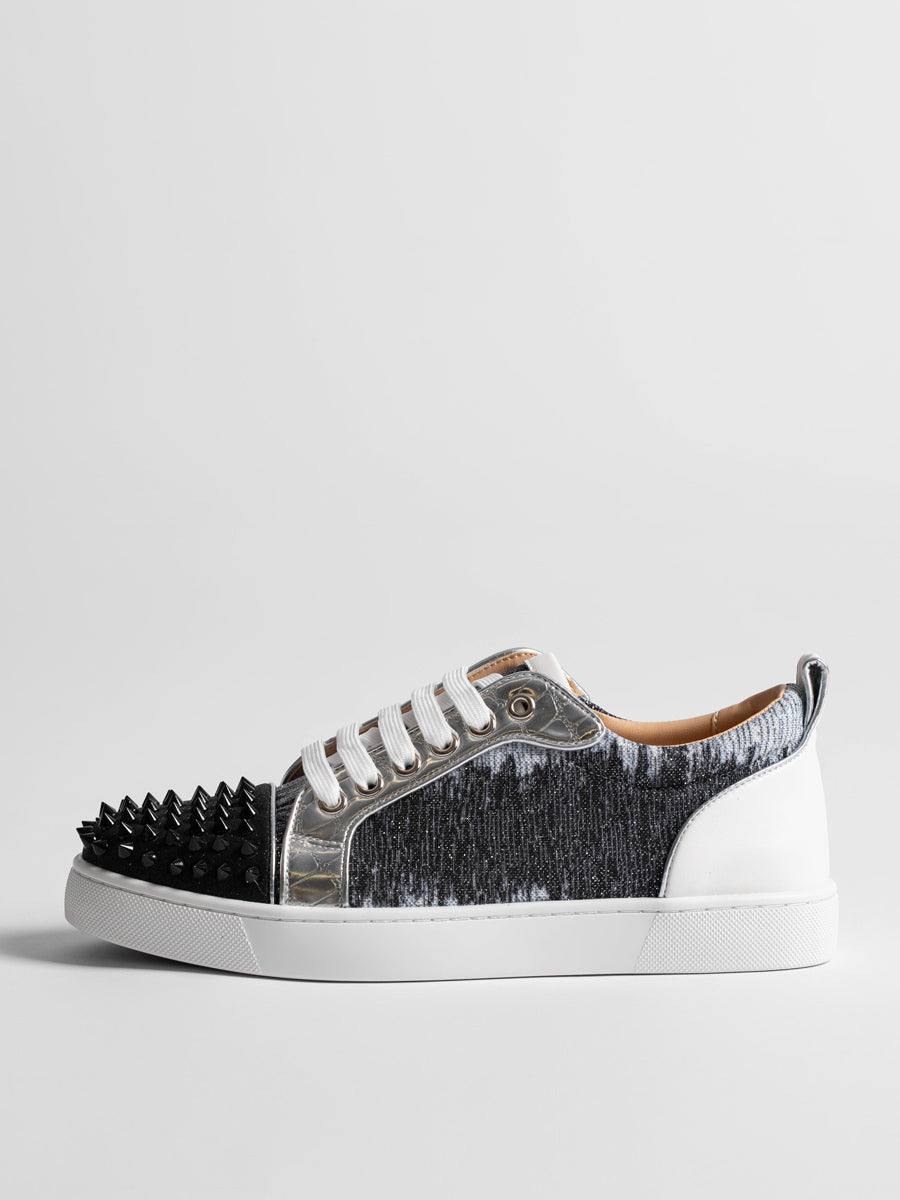 Grey Round-Toe Lace-Up Metallic Trainers — view 3