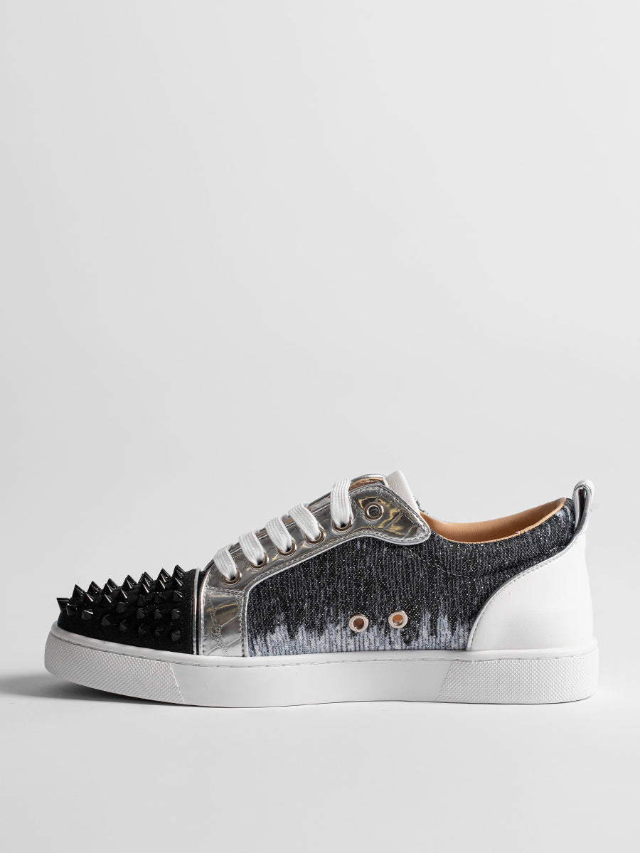 Grey Round-Toe Lace-Up Metallic Trainers — view 4