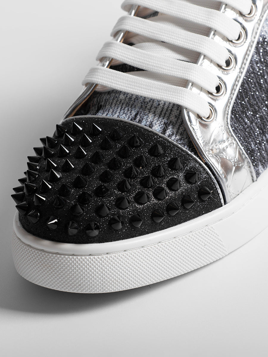 Grey Round-Toe Lace-Up Metallic Trainers — view 5