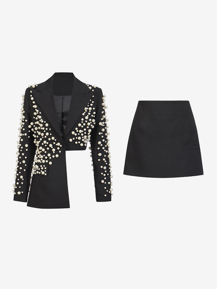 Black Beaded Cut-Out Mini Two-Piece Set — view 14