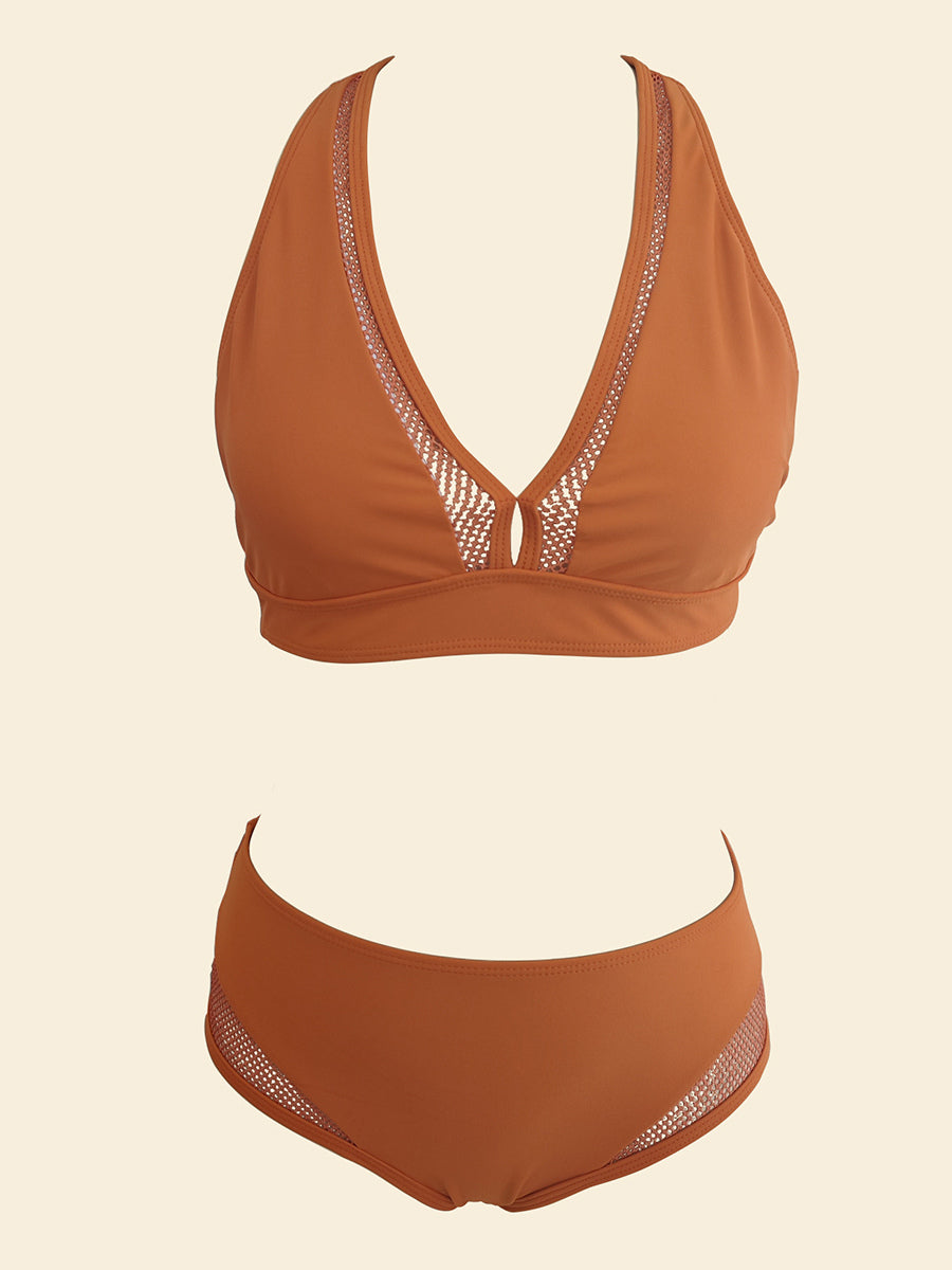 Purple V-Neck High-Waisted Bikini Set — view 20