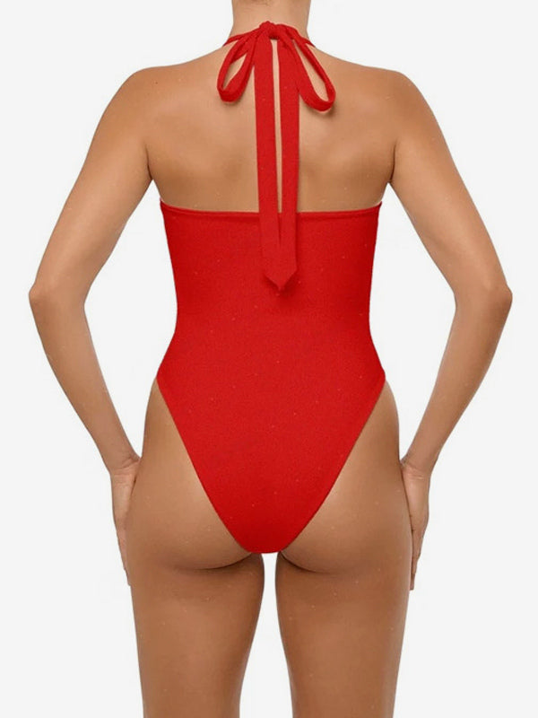 red halter neck swimsuit — view 6