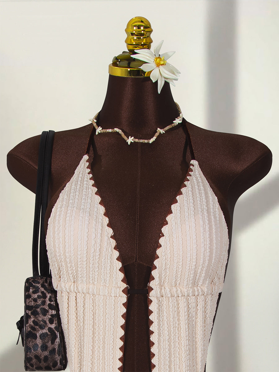 ivory v neck halter neck swimsuit — view 6