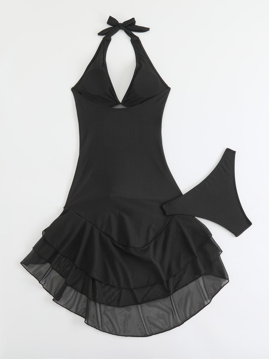 Black Halter-Neck Ruffle Sheer Bikini Set — view 11