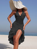 black halter neck ruffle sheer bikini set — view 9