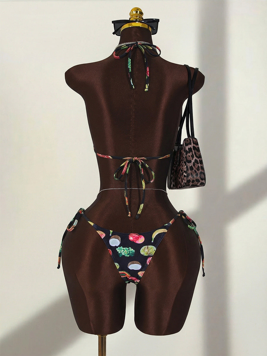 black halter neck wide leg bikini set — view 7