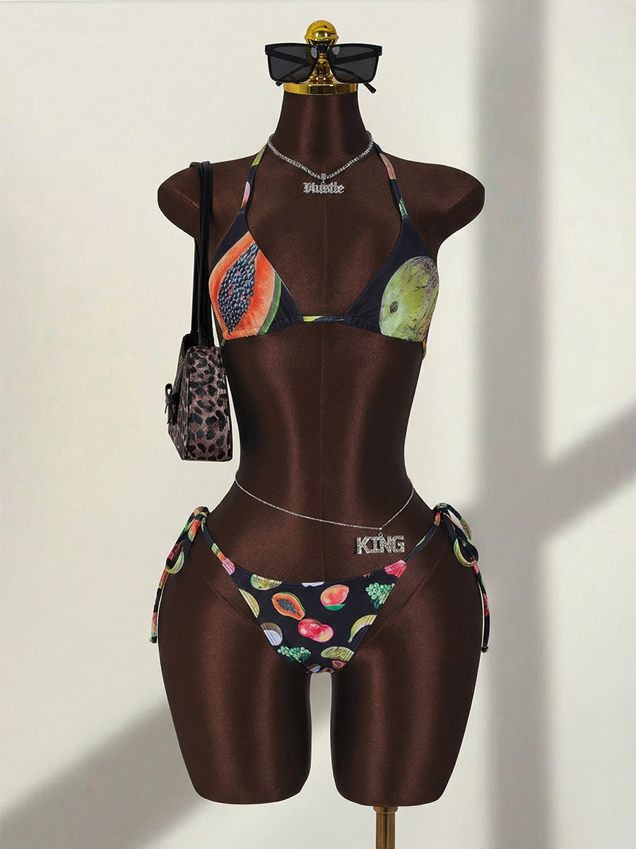 black halter neck wide leg bikini set — view 6