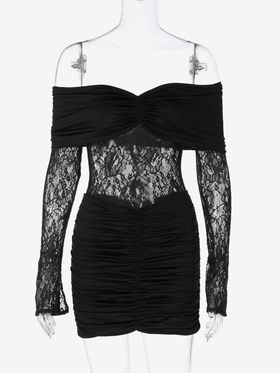 Red Long-Sleeve Off-Shoulder Ruched Bodycon Dress — view 13