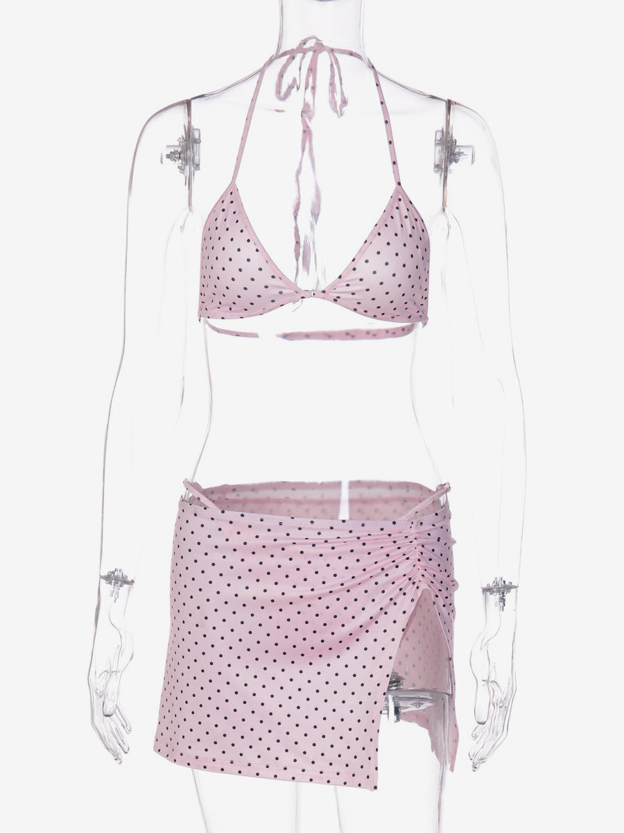 pink side split polka dot bikini set — view 7