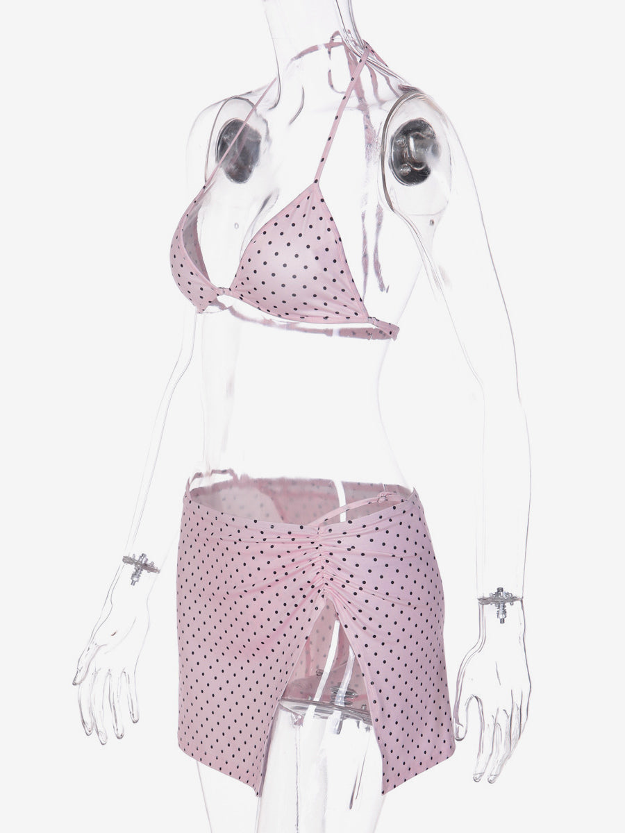 pink side split polka dot bikini set — view 8