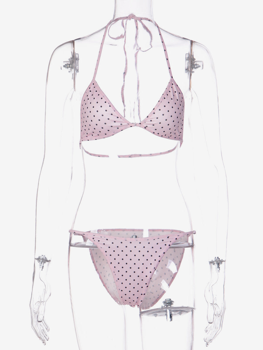 pink side split polka dot bikini set — view 10