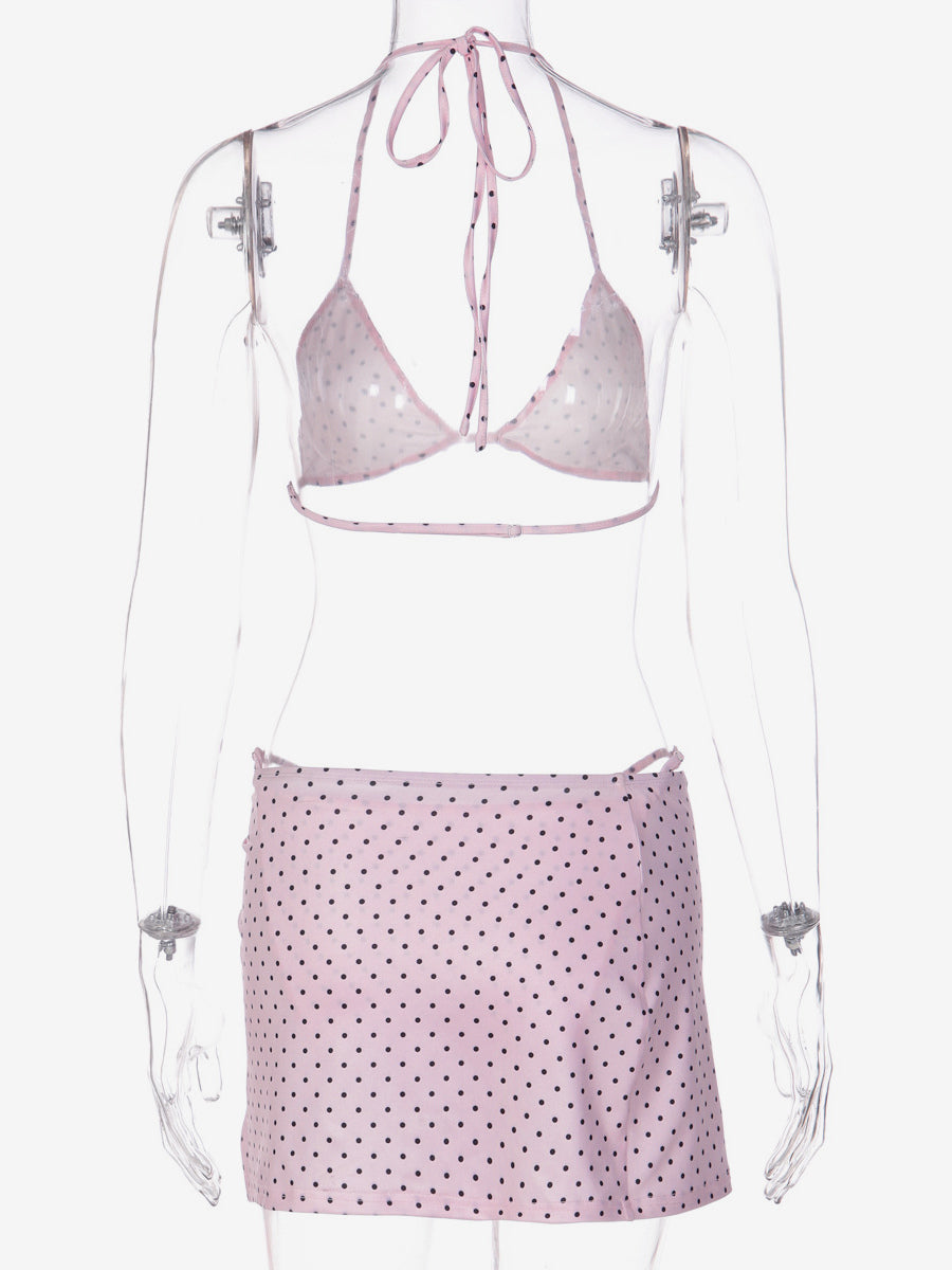 Pink Side Split Polka Dot Bikini Set — view 9