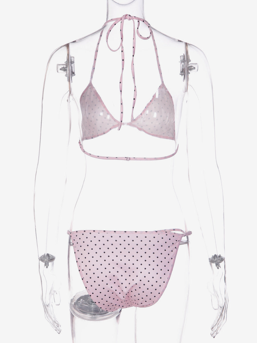 pink side split polka dot bikini set — view 11