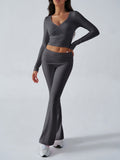 charcoal long sleeve v neck fitted two piece set — view 12